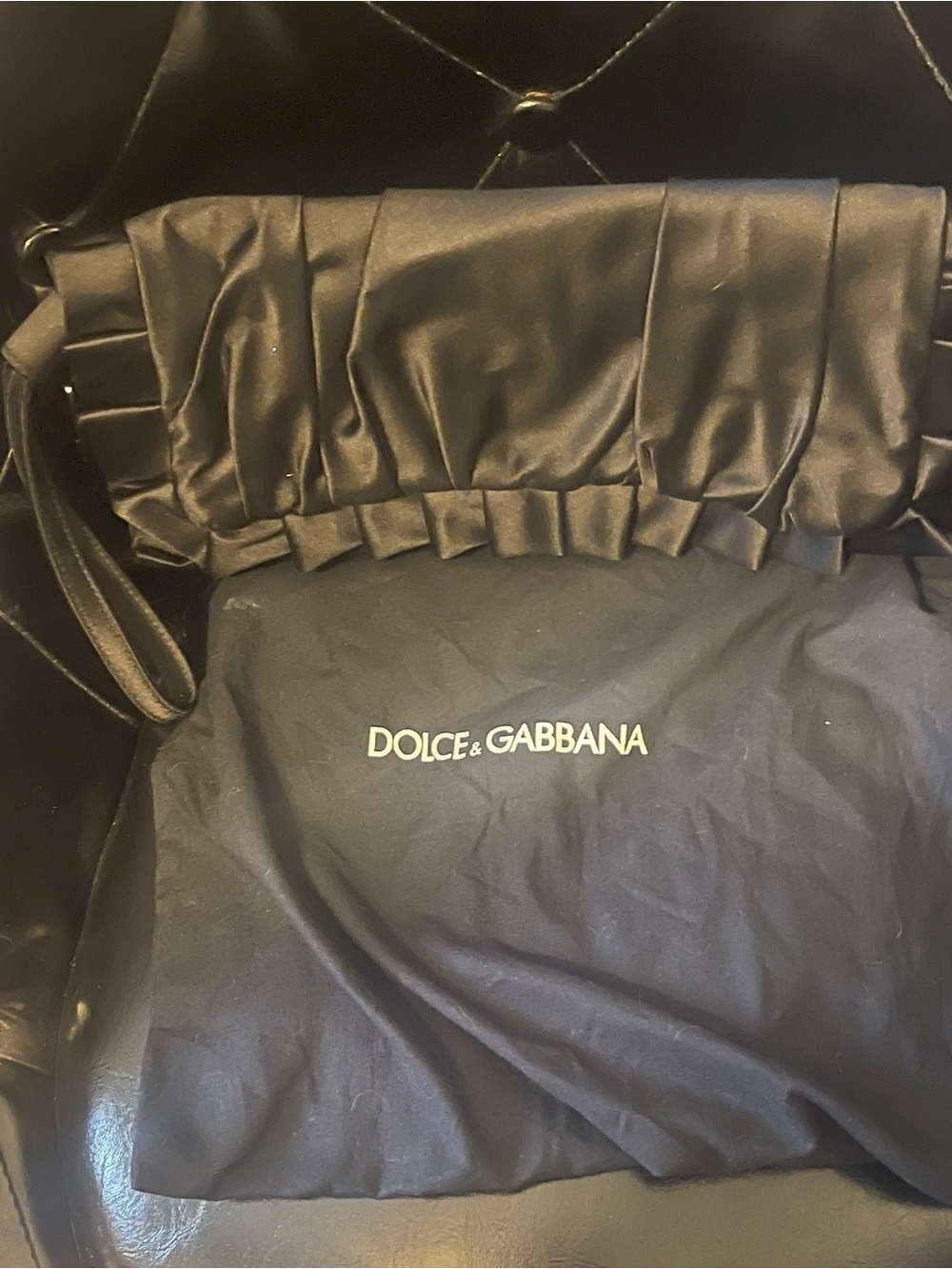 Dolce & Gabbana Black Satin Ruffled Evening Bag